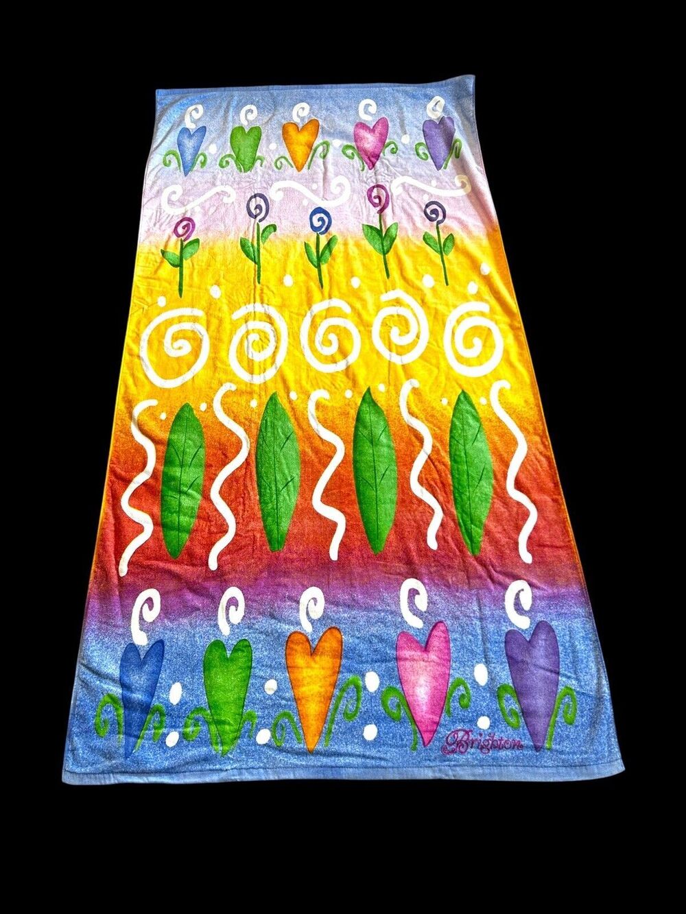 Vtg Brighton Jewelry Beach Towel Bath Logo 1990s Hearts Swirls Flowers